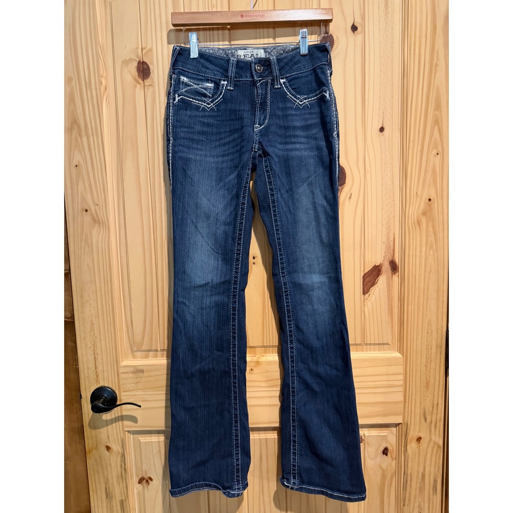 Ariat REAL Denim Mid Rise Bootcut Jeans Dark Wash Embroidered 26L